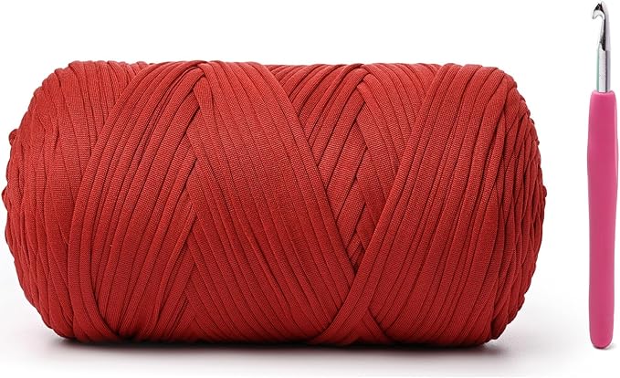 Elastic Fabric T Shirt Yarn for Crocheting，Beginner Crochet Yarns with Polyester Spandex Blend,Total 400g/114yds Soft Tshirt Yarn for Crochet Crafts/Bags/Baskets（Ruby）