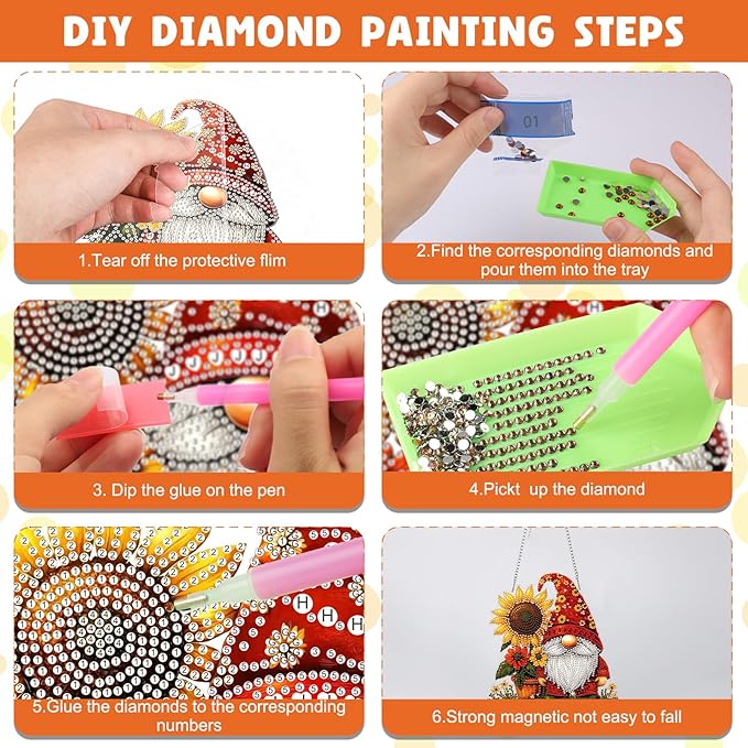 NAIMOER Diamond Art Hanging Kits for Adults Gnome Sunflower 5D Special Shaped Rhinestone, DIY Acrylic Diamond Art Painting Window Pendants Home Garden Wall Hanging Ornament Kits, Double Sided