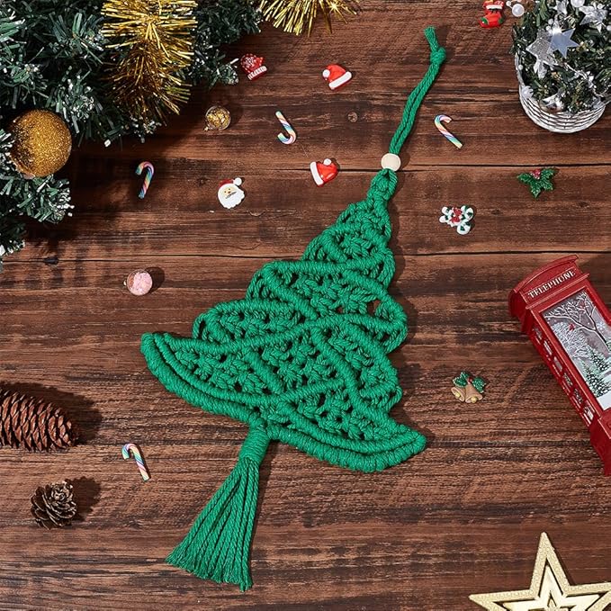 FREEBLOSS 2 Set Macrame Christmas Tree with Large Hole Beads Macrame DIY Kit with Instruction Woven Macrame Decor Adults