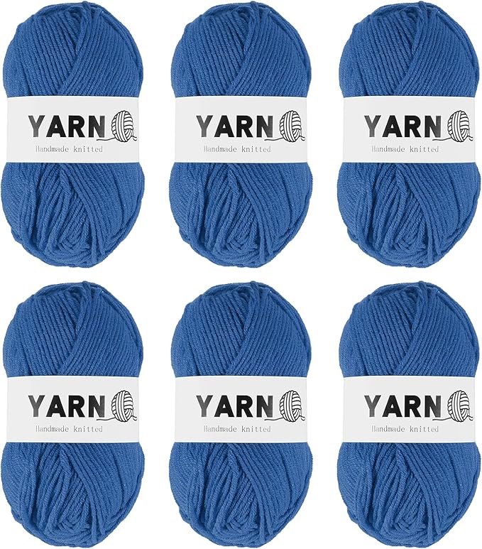 6Pcs Dark Blue Acrylic Yarn 790 Yard 4 Ply Soft Crochet Yarns Sport Weight Yarn,[for DIY Crocheting Knitting Craft Blankets Hats]-300g