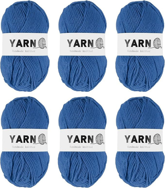 6Pcs Dark Blue Acrylic Yarn 790 Yard 4 Ply Soft Crochet Yarns Sport Weight Yarn,[for DIY Crocheting Knitting Craft Blankets Hats]-300g
