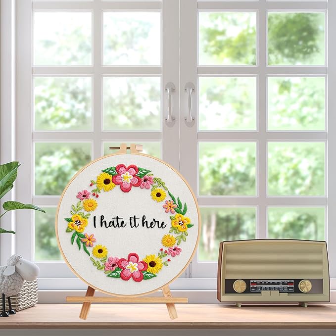 Nuberlic Floral Embroidery Kit for Beginners Cross Stitch Kits- Complete Starter Set with Hoop, Pre-Printed Fabric, Threads & Needles