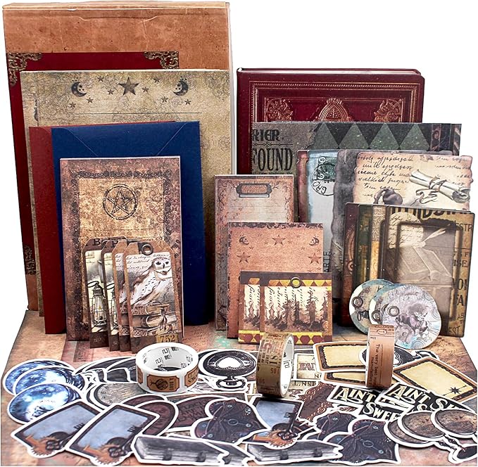 Diuhofart Scrapbooking Supplies Kit, Vintage Magic Scrapbook Kit for Bullet Junk Journal, Stationery, A6 Line Notebook, DIY Journaling Supplies, Birthday Craft Gift for Adults Women