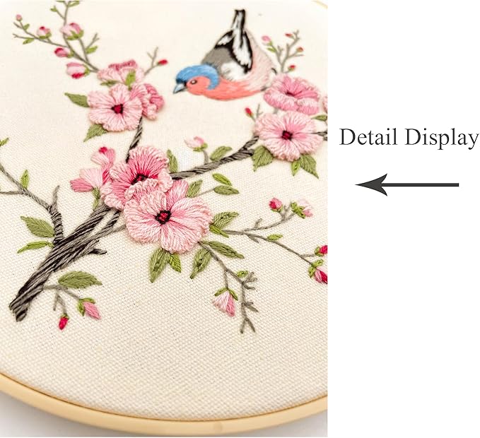 Silentsea Embroidery Kit, Floral and Nature Designs, 3-Pack with Hoops, Needlework Pattern Set (Bird)