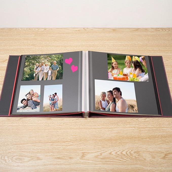 Large Photo Album Self Adhesive 4x6 8x10 10x12 13"x12.6" Scrapbook Album 12.6"x11" Inch 60 Black Sticky Pages Linen Cover Magnetic Photo Album with A Metallic Pen and DIY Stickers(Purple)