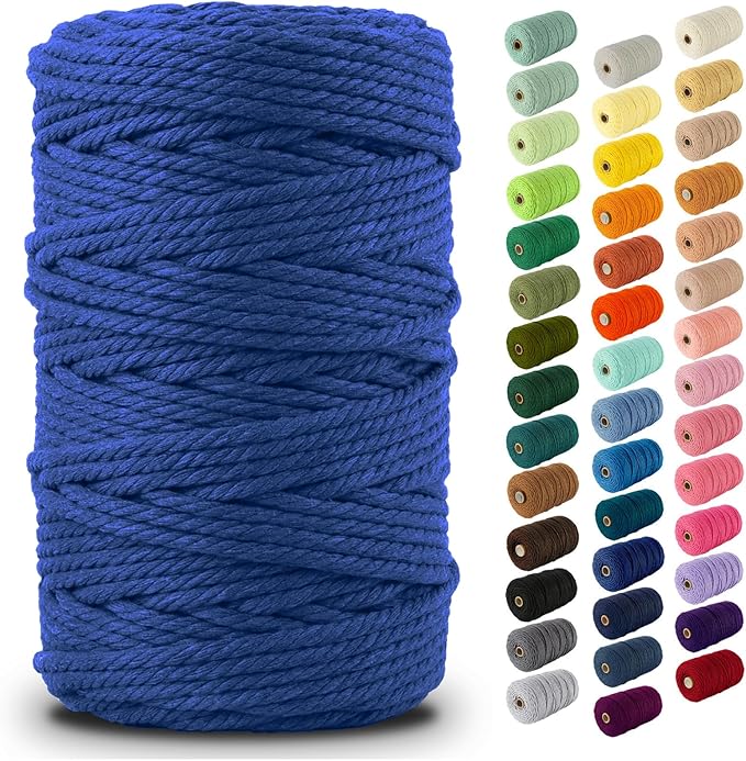 Nook Theory Macrame Cord - 5mm 109 Yards Cotton Rope, 3mm 4mm Yarn, String for Crafts, Perfect for Macrame Wall Hanging and Boho Decorations (Royal Blue)