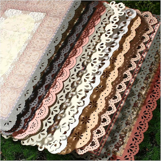 30 Sheets Lace Edged Vintage Scrapbook Paper, Assorted Set - 3 Pack Background Stationery Paper Ephemera for Junk Journaling Supplies, Scrapbooking, Collage, Letter Writing