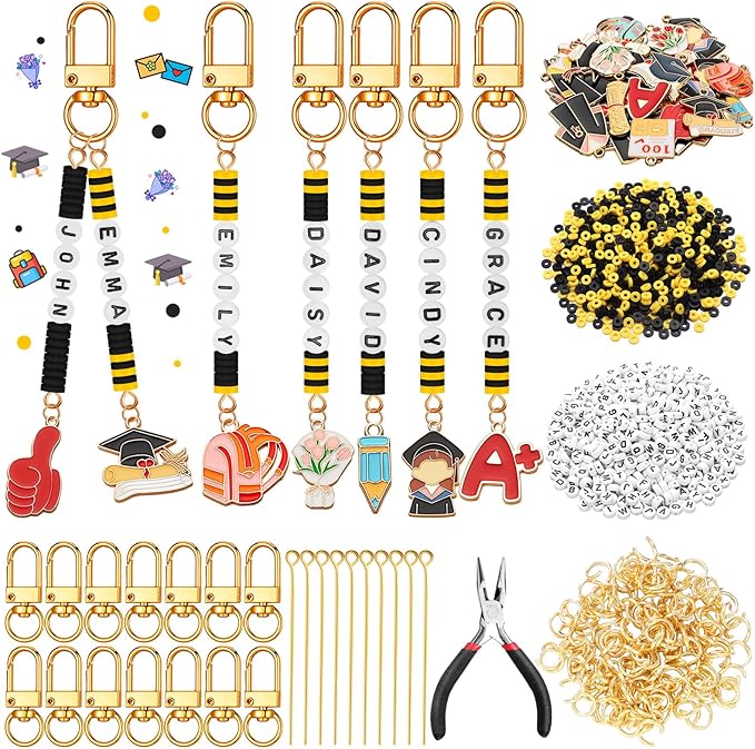Tondiamo 2823 Pcs Bead Keychain DIY Craft Making Kit Key Ring Charms Letters Beads String for Gift Jewelry Key Ring Backpack Accessories (Graduation)