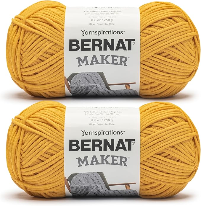Bernat Maker Saffron Yarn - 2 Pack of 250g/8.8oz - 72% Cotton 28% Nylon - #5 Bulky - 290m/317Yards - for Knitting, Crochet and Amigurumi