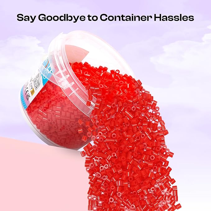 Caydo 3000PCS 5mm Red Fuse Beads, Craft Kit for Kids & Adults, DIY Pixel Art Projects, Durable Plastic Jar with Storage for Jewelry, Keychains, and Creative Crafts