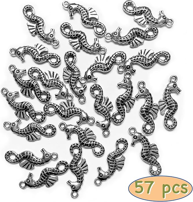 Heather's cf Silver Sea Charms – Antique Pendants, Non-Tarnish, Lead-Free & Nickel-Free, Bulk Ocean Animal Charms for DIY Jewelry, Bracelets, Necklaces, Earrings, Beach Craft Supplies (Sea Animals)
