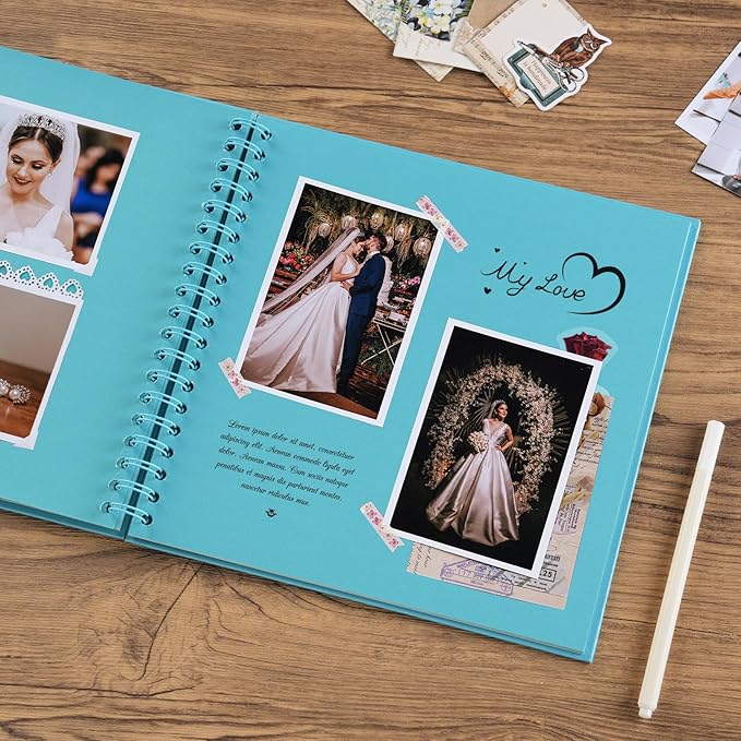 potricher 10 x 10 Inch DIY Scrapbook Album 40 Pages Hardcover Kraft Paper Scrap Book Photo Albums Memory Book for Wedding and Anniversary Family (Blue, 10 Inch)