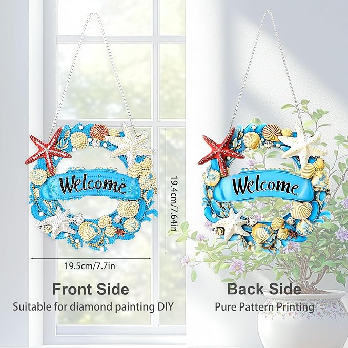 TOSTOG Hanging Diamond Art Kits for Adults, Welcome Sign Diamond Paintings for Adults, Diamond Art Kits Window Pendan, 5D Diamond Paintings Hanging Pendant Kit Wall Decor Gift