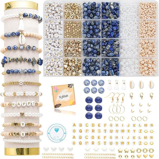 xylise jewelry making supplies kit natural stone beads for irregular natural stone with for diy craft bracelet necklace earrings for adults(blue dot color)