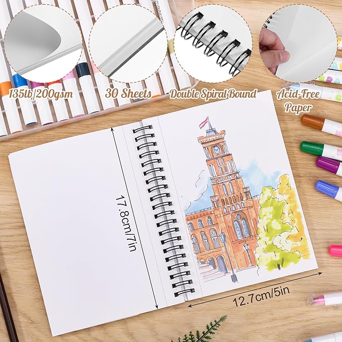 135lb/200gsm Marker Paper Pad, 5×7in Double Sided Bleedproof Marker Sketchbook, 30 Sheets Art Paper Sketch Pad, Smooth Painting Coloring Alcohol Marker Paper for DIY, Drawing, Ideal Gift