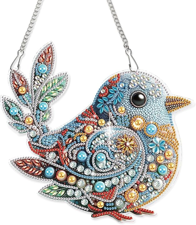 AiYuanzsh Diamond Art Hanging Kit, Decorative Bird Suncatcher Special Shaped Diamond Painting Ornament for Adults DIY 5D Crystal Diamond Art Kit Window Pendant Craft