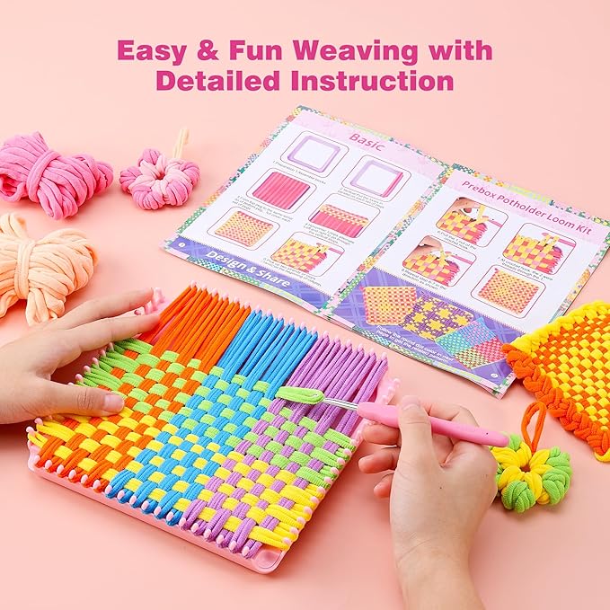 PP OPOUNT Weaving Loom for Kids & Adults, 432 Craft Loops Easy Pot Holder Loom Kit for Girls Ages 6 7 8 9 10 11 12, DIY Arts and Craft Projects for Beginners Making Potholders, Ideal Gifts for Kids