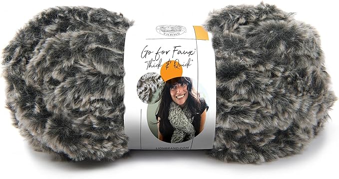 Lion Brand Yarn (1 Skein) Go for Faux Thick & Quick Bulky Yarn, Mink