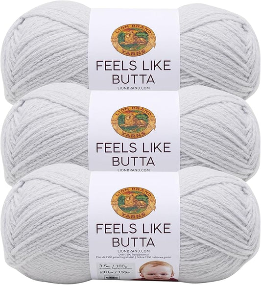 Lion Brand Yarn Feels Like Butta Soft Yarn for Crocheting and Knitting, Velvety, 3-Pack, Pale Grey