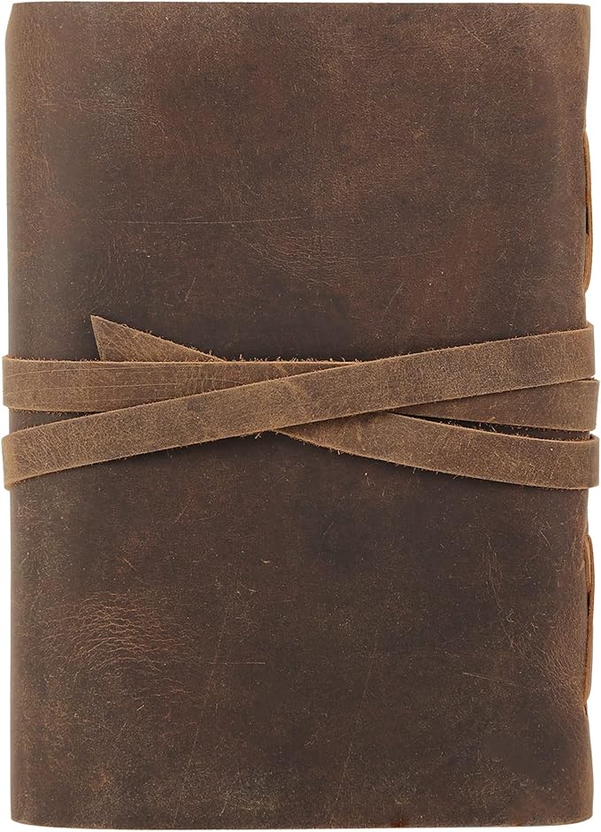 KomalC Handmade Leather Journal | Writing Notebook Diary | Bound Daily Notepad For Men & Women Unlined Paper Medium, writing pad for artist, sketch