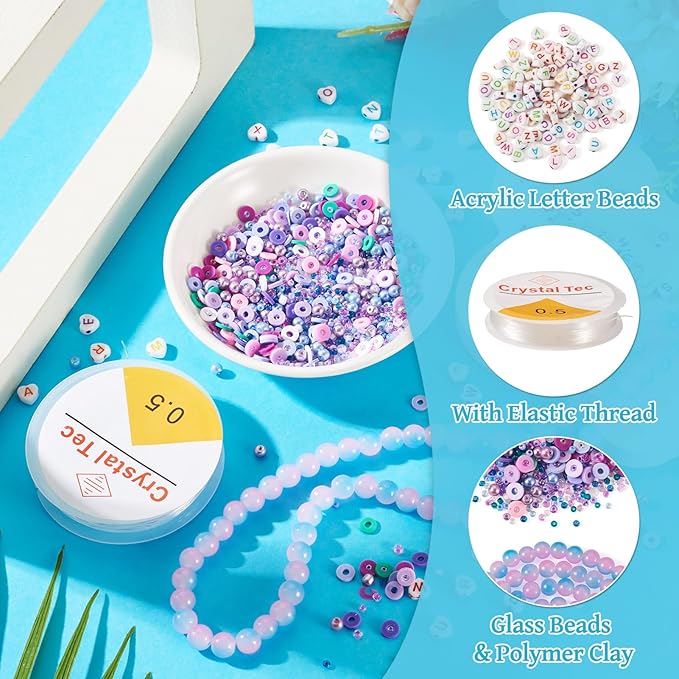 Spritewelry Friendship Bracelet Making Kit with Glass Seed Beads 8mm Sky Blue Clay Beads Bracelet Making Kit for Adults Letter Bead for Jewelry Making DIY Crafts Gift Supplies 1 Bag