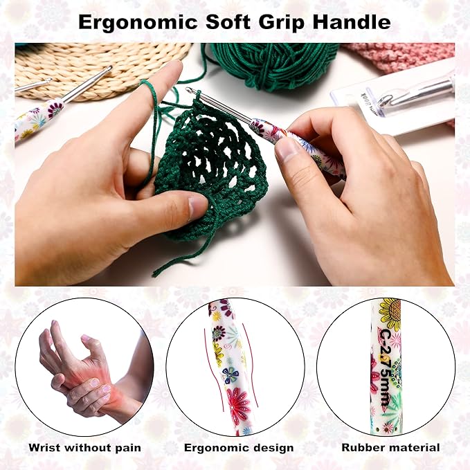 9mm Crochet Hook, Ergonomic Handle for Arthritic Hands, Soft Rubber Grip Extra Long  Knitting Needles for Beginners and Knitting Crocheting Yarn (9mm)