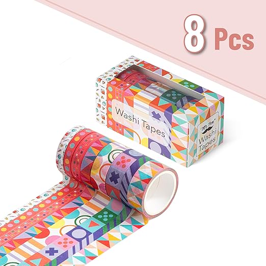 Mr. Pen- Washi Tape Set, 8 Rolls, Geo Labyrinth, Decorative Tape, Washi Tapes, Scrapbook Tape, Scrapbook Washi Tape for Journaling
