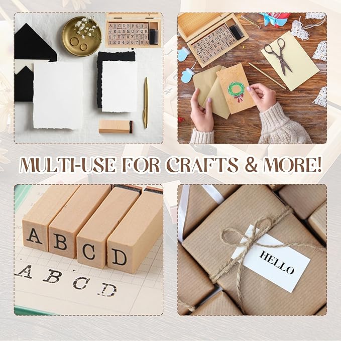 Letter Stamps 36 Pcs with Wooden Storage Box, Premium Alphabet Stamps Set for Crafting, Essential Rubber Letter Stamp Kit for Clay, DIY Cards & Scrapbooking