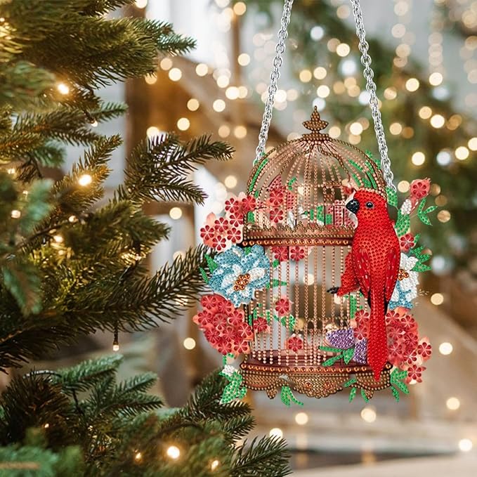 Generic Flower Birdcage Design DIY Diamond Art Painting Wreath Kits Special Shaped Rhinestone Diamond Art Window Pendants Home Garden Wall Hanging Kits (Single Side Point Drill) (#08)