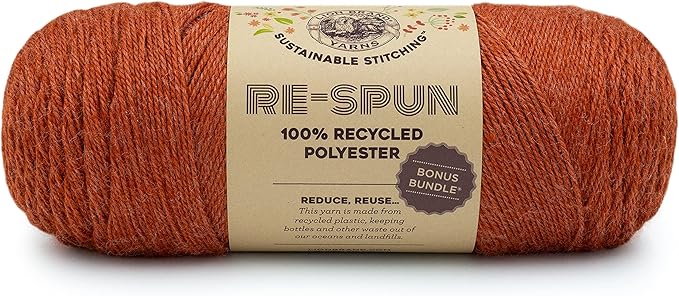 Lion Brand Yarn, Recycled Polyester Re-Spun Bonus Bundle Yarn for Crocheting and Knitting, Amber, 1 Pack
