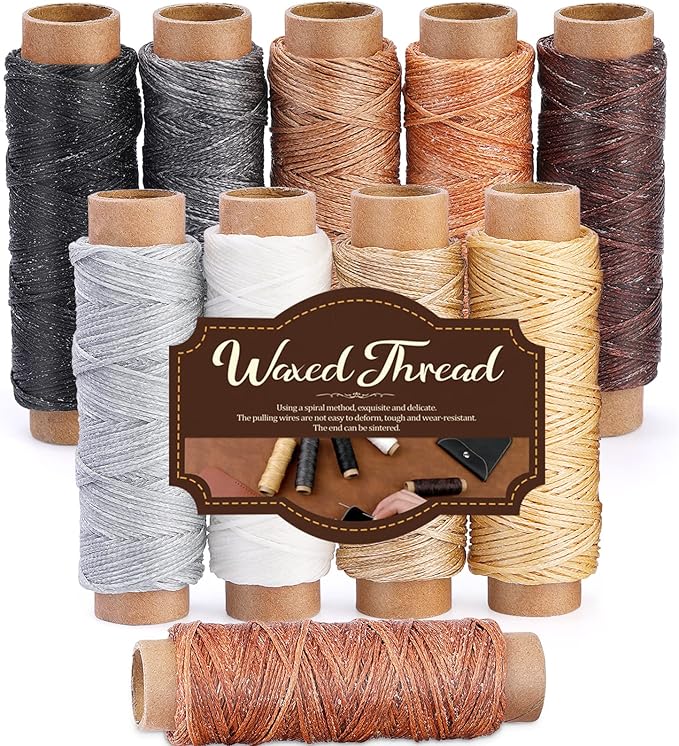 BUTUZE 330 Yards Leather Sewing Waxed Thread - 150D 33 Yards Per Spool Stitching Thread for Leather Craft DIY,Bookbinding,Shoe Repairing,Hand Sewing