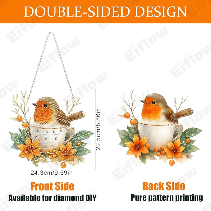 Eiflow Diamond Art Hanging Kit for Adults Fall Bird, DIY Diamonds Painting Door Hanger Board Kit, Special Crystal Diamond Art Painting Pendant Ornament