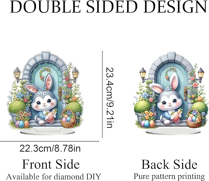 JJFox DIY Tabletop Diamond Art Painting Kit，Desktop Ornament Special Shaped Rhinestone Desk Placement Ornament，Home Stand Up Gem Painting Craft Kit Gift Double Sided (Easter Rabbit)