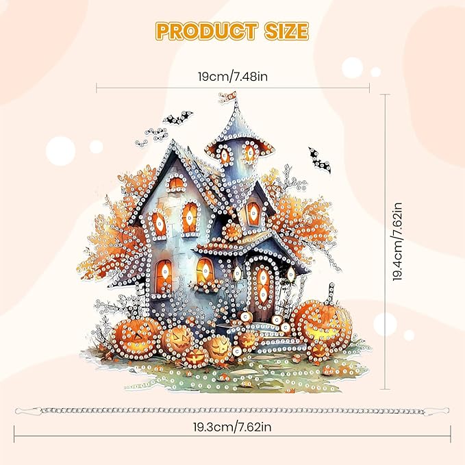 MOGTAA Halloween Diamond Art Hanging Pendant Kits, Pumpkin House Diamond Art Kits for Adults, 5D Special Shape Diamond Painting Gem Art for Home Garden Wall Decor