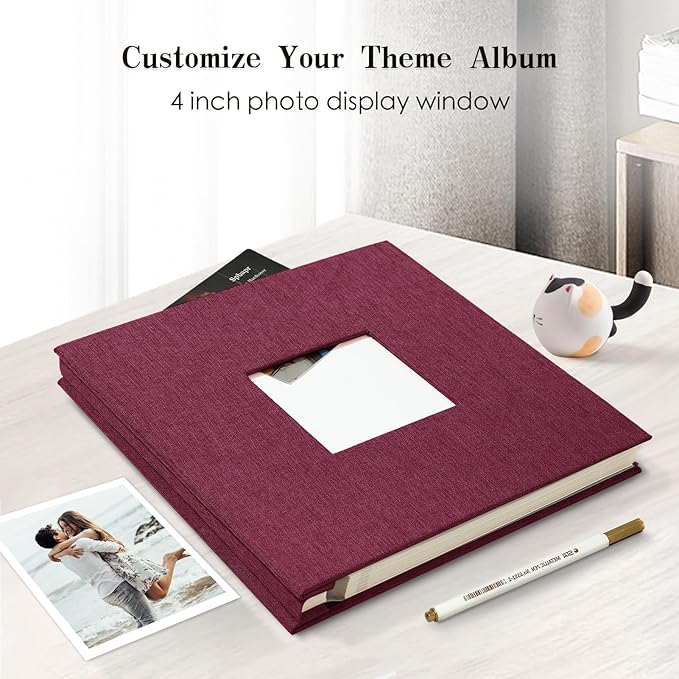 Spbapr Large Photo Album Self Adhesive 60 Pages Linen cover DIY Magnetic Scrapbook album with A Metal Pen Hold 11''x10.6''60pages