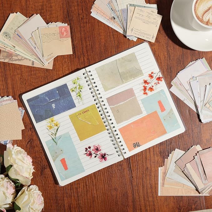410 Pcs Vintage Scrapbook Paper, 6 Retro Journaling Scrapbooking Pape Supplies Kit includes 50 Sheet Flowers Stickers for Bullet Junk Planners Aesthetic Room Decor Wall Art Decorations Album Crafts