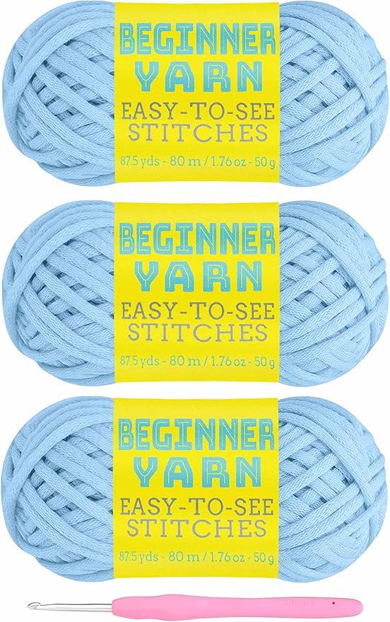 3x50g Beginners Sky Blue Yarn, 260 Yards Blue Yarn for Crocheting Knitting, Easy-to-See Stitches, Worsted Medium #4, Chunky Thick Cotton Nylon Blend Yarn Yarn for Crocheting
