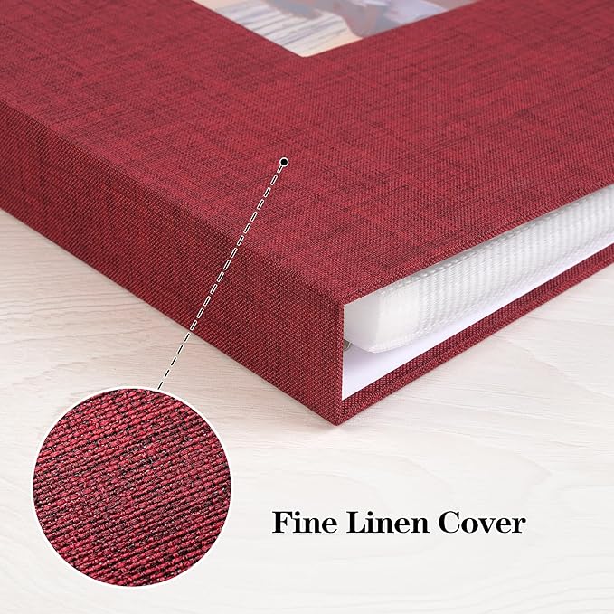 Mublalbum 8.5x11 Inch DIY Scrapbook Photo Album with 40 Plastic Sleeves 80 Pages Top-Loading Protectors, Linen Cover 3-Ring Binder for Baby Wedding Travel and DIY Projects (Red)