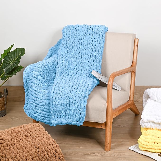 8 Packs Jumbo Chenille Chunky Yarn for Crocheting Knitting, Handcrafts & Blanket Yarn (Sky Blue, 8 Pack)