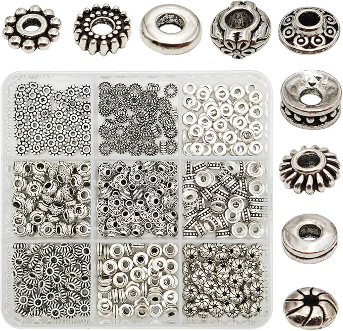 INSPIRELLE 450 Pieces Antique Silver Spacer Beads 6mm Metal Alloy Heishi Flat Rondelle Loose Beads for Bracelet Necklace Earring Jewelry Making