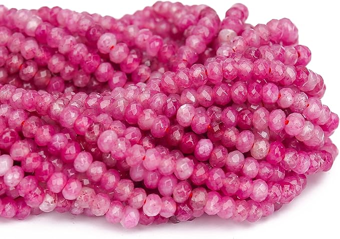 2 Strands Colored Pink Tourmaline Jade Beads for Jewerly Making, 3 * 4mm Faceted Rondelle Gemstone Crystal Beads for DIY Bracelet Necklace Crafts