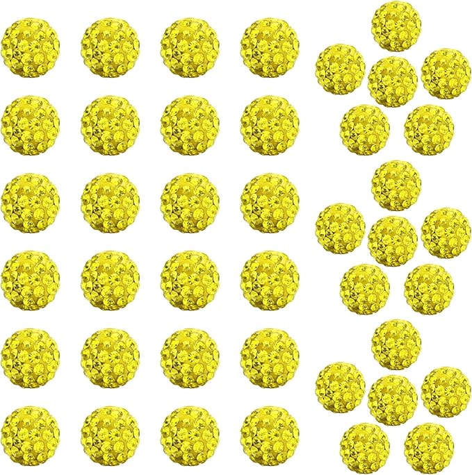 10mm Grade A Rhinestone Beads for Baseball Necklace-Round Disco Ball Bead Rhinestone Clay Beads for Earring Jewelry Making,Necklace Bracelet,DIY Craft Supplies(100 pcs Lemon Yellow)