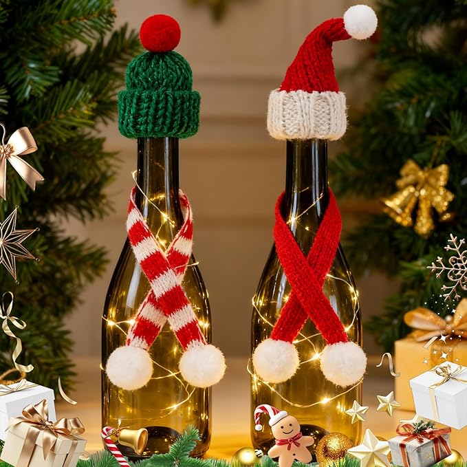 100 Pcs Mini Knit Hat Christmas Scarf Set Mini Santa Hats for Christmas Tree Ornaments DIY Craft Art Snowman