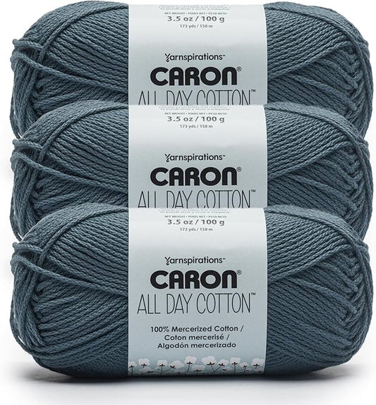 Caron All Day Cotton - 3 Pack of 173 Yards/3.52 oz Country Blue 100% Mercerized Cotton Yarn