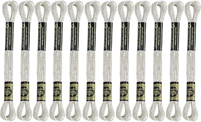 12 Skeins Embroidery Floss, Beige Metallic Embroidery Thread Polyester Cross-Stitch Threads for Hand Embroidery String Art DIY Creation