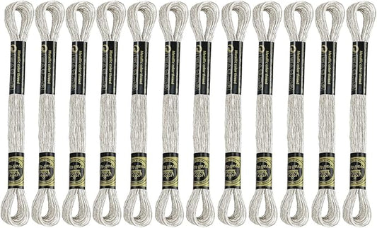 12 Skeins Embroidery Floss, Beige Metallic Embroidery Thread Polyester Cross-Stitch Threads for Hand Embroidery String Art DIY Creation
