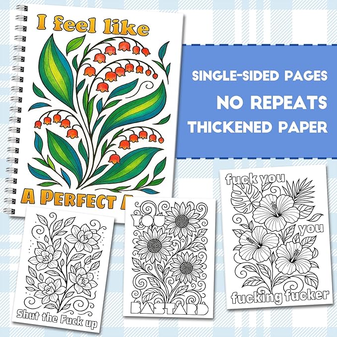 Zouier Swear Word Funny Coloring Book with 36 Markers for Adults Relaxation Spiral Bound, Stress Relief, Cancer Care, Self Care, Get Well Gifts Crafts for Women