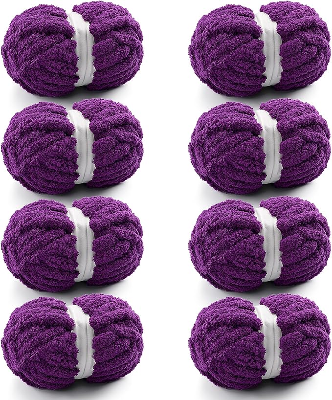 8 Pcs Chunky Yarn for Hand Knitting - Chunky Chenille Yarn for Crocheting - Fluffy Yarn for Crochet - Jumbo Yarn for Hand Knitting 28.4 yds 7.7 oz of Super Bulky Yarn (Violet)