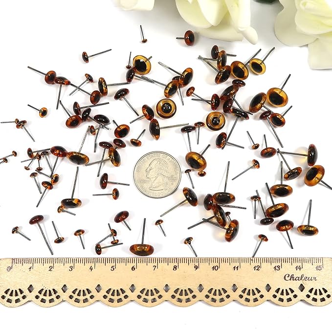TOAOB 100pcs Deep Brown Glass Eyes Kits 3mm to 12mm Assorted Sizes for Crafts Needle Felting Bears Dolls Decoys Sewing