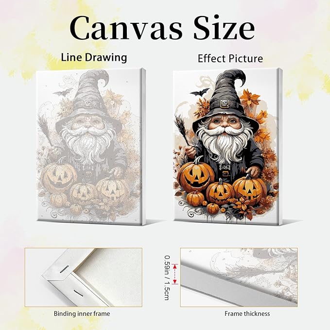 JOOZ Paint by Numbers Kit for Adults with Frame Gnome Paint by Number with Easel Halloween Adult Paint by Number Kits Framed Canvas DIY Oil Painting Kits for Ideal Gift Home Wall Decor 8x12 Inch